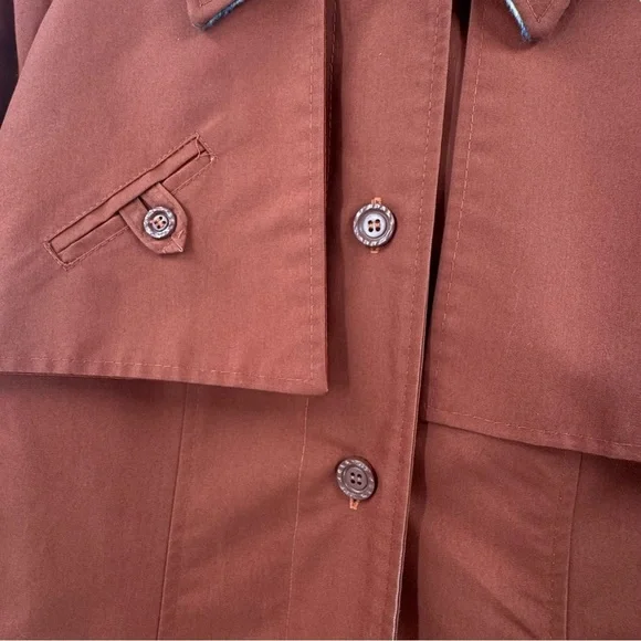 Women's Vintage 1970s Trench Coat Belted Flannel Lined Rust Orange | Size M/L - Picture 11 of 11